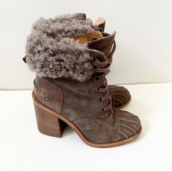 UGG Jaxon Suede Shearling Heeled Boots - Picture 6 of 14